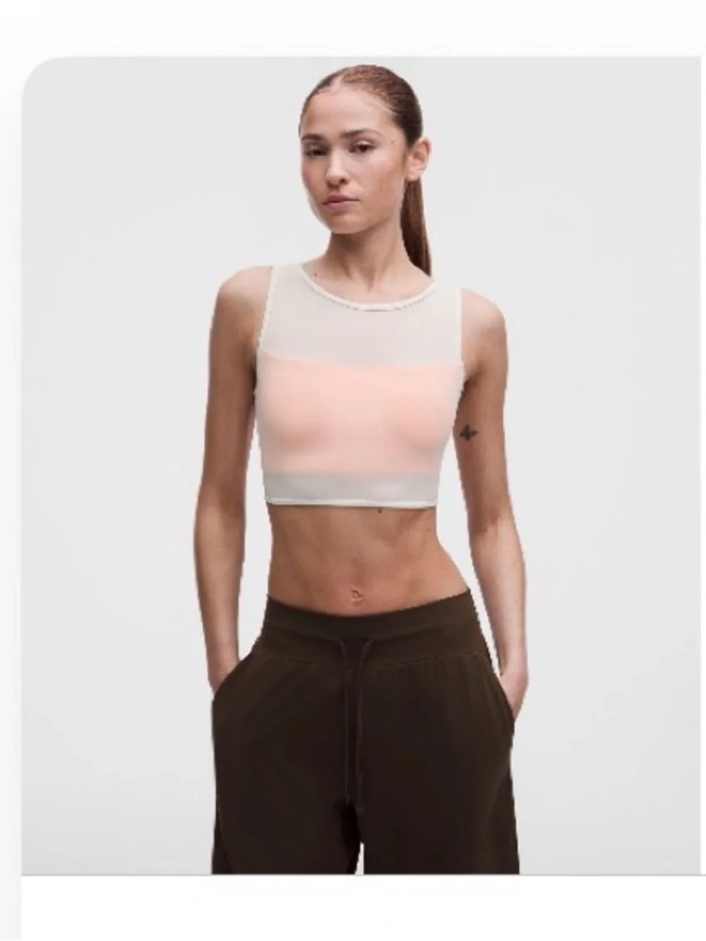lululemon athletica Sheer Panel Peach and White Crop Top